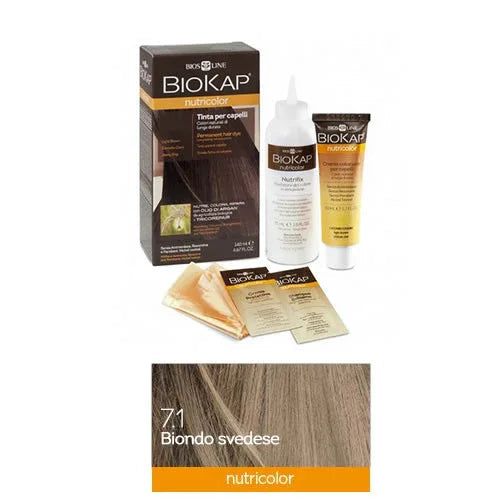 BIOKAP NUTRICOLOR 7,1 NEW BIONDO SVEDESE TINTA TUBO + FLACONE - Farmaspeed