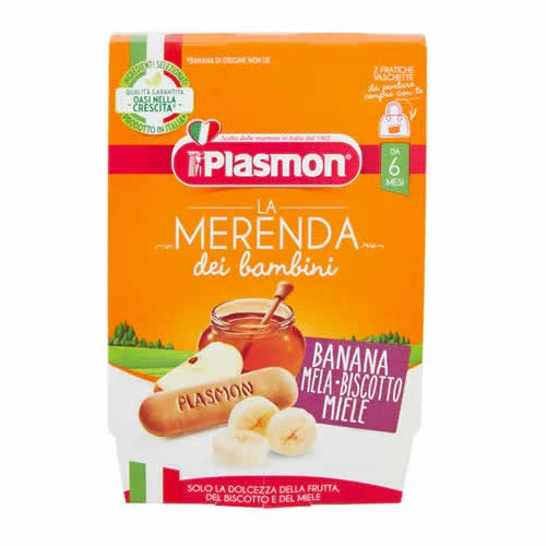 PLASMON LA MERENDA DEI BAMBINI MERENDE BANANA MELA BISCOTTO MIELE ASETTICO 2 X 120 G - Farmaspeed