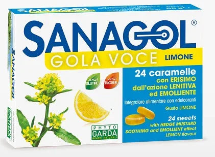 SANAGOL GOLA VOCE SENZA ZUCCHERO LIMONE 24 CARAMELLE - Farmaspeed