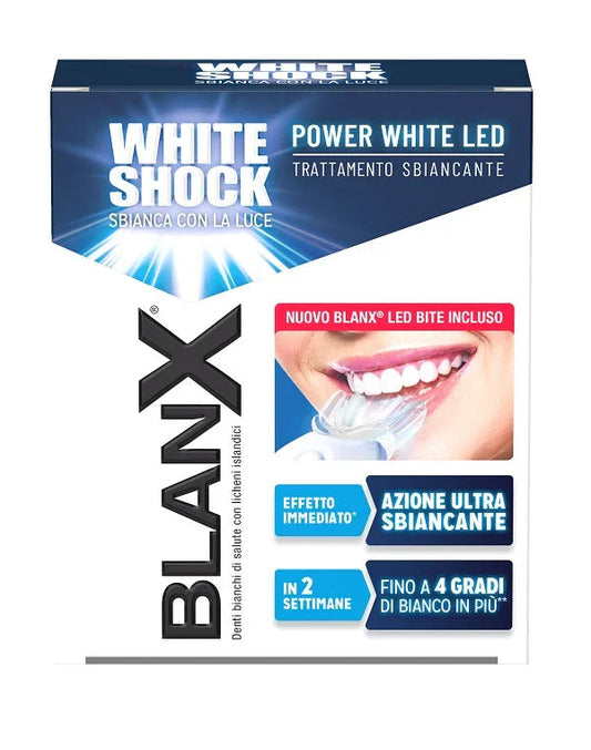BLANX WHITE SHOCK TRATTAMENTO SBIANCANTE POWER WHITE 30 ML + LED BITE - Farmaspeed