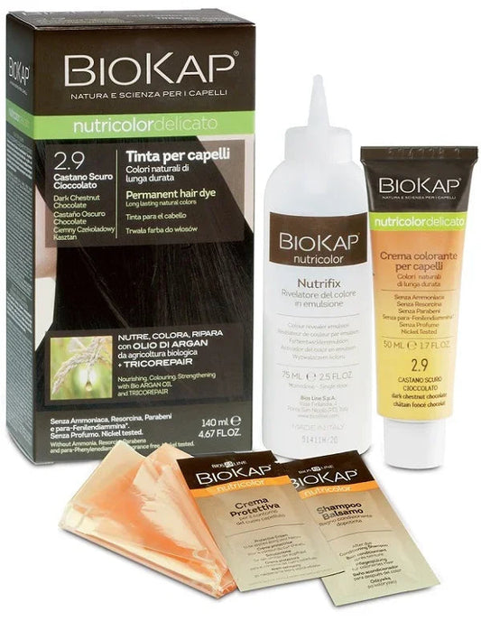 BIOKAP NUTRICOLOR DELICATO 2,9 CASTANO SCURO CIOCCOLATO TINTA TUBO + FLACONE - Farmaspeed