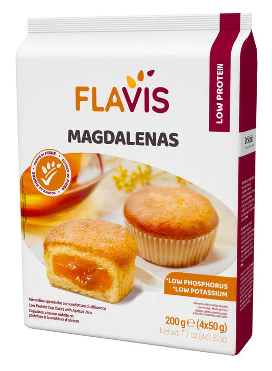 FLAVIS MAGDALENAS MERENDINE APROTEICHE CON CONFETTURA DI ALBICOCCA 4 MONOPORZIONI DA 50 G - Farmaspeed