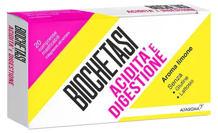 BIOCHETASI ACIDITA' E DIGESTIONE 20 COMPRESSE MASTICABILI AROMA LIMONE - Farmaspeed
