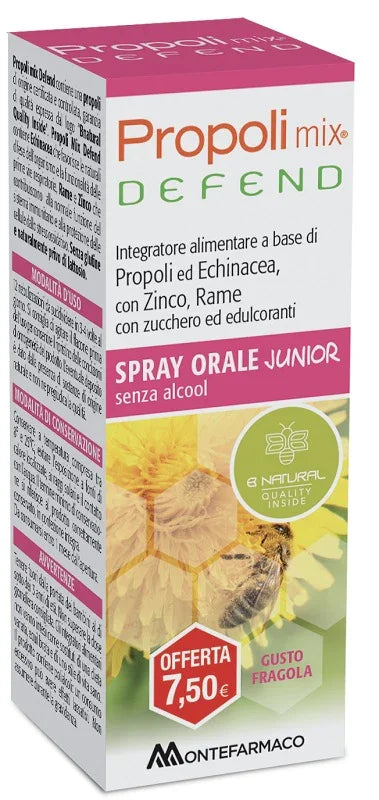 PROPOLI MIX DEFEND SPRAY ORALE JUNIOR ANALCOLICO 30 ML GUSTO FRAGOLA - Farmaspeed