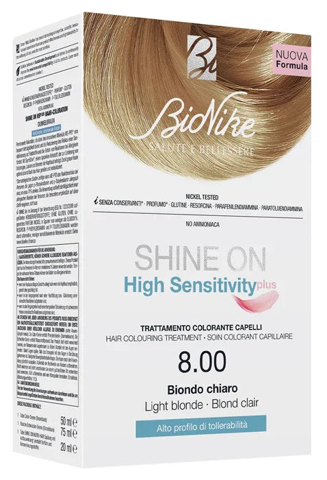 SHINE ON HIGH SENSITIVITY PLUS BIONDO CHIARO 8,00 RIVELATORE IN CREMA 75 ML + CREMA COLORANTE 50 ML - Farmaspeed