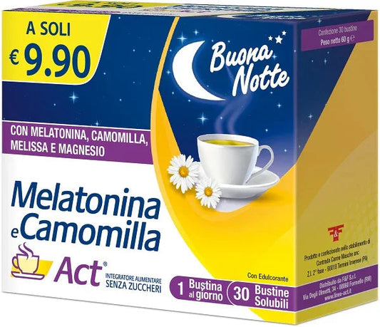 MELATONINA E CAMOMILLA ACT 30 BUSTINE SOLUBILI SENZA ZUCCHERI - Farmaspeed