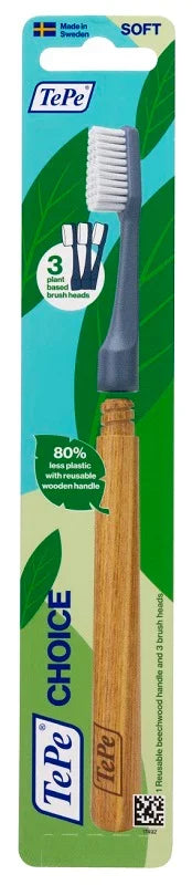 TEPE CHOICE SPAZZOLINO SOSTENIBILE CON MANICO IN LEGNO 3 + 3 TESTINE CAMBIABILI - Farmaspeed
