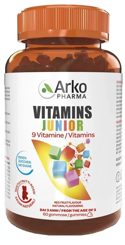 VITAMINS JUNIOR 60 GUMMIES SENZA ZUCCHERI GUSTO FRUTTI ROSSI - Farmaspeed