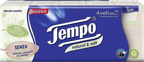 TEMPO FAZZOLETTI NATURAL&SOFT 10 PEZZI DA 9 FAZZOLETTI - Farmaspeed