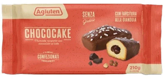 AGLUTEN CHOCOCAKE 4 PLUMCAKE RICOPERTI CON CIOCCOLATO AL LATTE CON FARCITURA ALLA GIANDUIA DA 52,5G - Farmaspeed