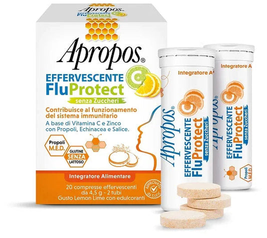 APROPOS EFFERVESCENTE C FLUPROTECT SENZA ZUCCHERI 20 COMPRESSE EFFERVESCENTI - Farmaspeed