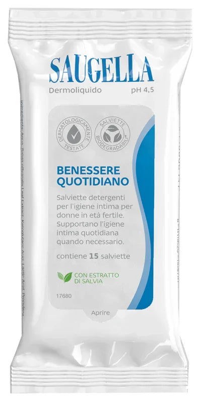 SAUGELLA DERMOLIQUIDO SALVIETTINE 15 PEZZI - Farmaspeed