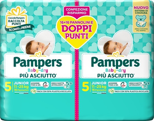 PAMPERS BABY DRY PANNOLINO DUO JUNIOR 32 PEZZI