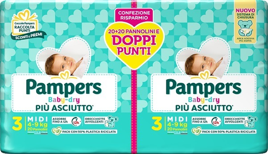 PAMPERS BABY DRY PANNOLINO DUO MIDI 40 PEZZI