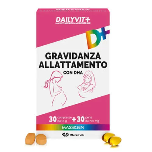 MASSIGEN GRAVIDANZA ALLATTAMENTO CON ACIDO FOLICO MULTIVITAMINICO E MULTIMINERALE 30 COMPRESSE RIVESTITE DA 1,1 G + 30 PERLE DA 700 MG - Farmaspeed