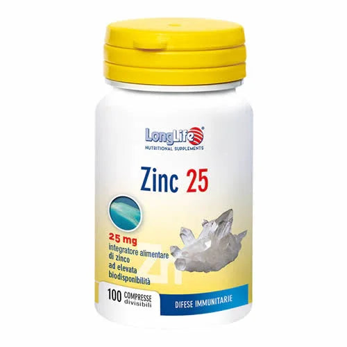 LONGLIFE ZINC 25 MG 100 COMPRESSE DIVISIBILI - Farmaspeed
