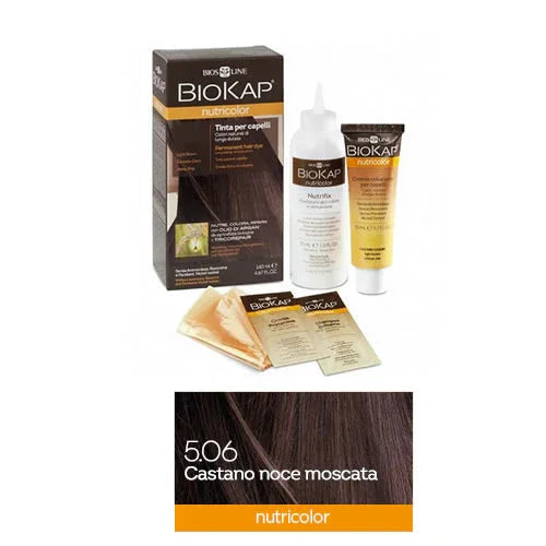 BIOKAP NUTRICOLOR 5,06 CASTANO NOCE MOSCATA TINTA TUBO + FLACONE - Farmaspeed