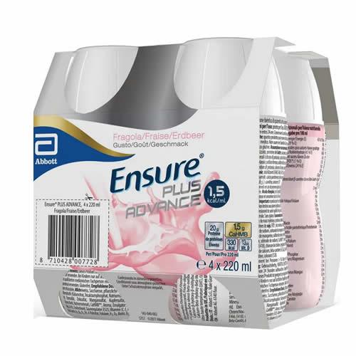 ENSURE PLUS ADVANCE FRAGOLA 4 BOTTIGLIE DA 220 ML - Farmaspeed