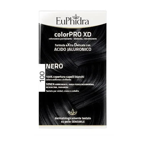 EUPHIDRA COLORPRO XD 100 NERO GEL COLORANTE CAPELLI IN FLACONE + ATTIVANTE + BALSAMO + GUANTI - Farmaspeed