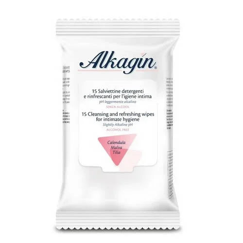ALKAGIN SALVIETTINE DETERGENTI E RINFRESCANTI PER L'IGIENE INTIMA PH LEGGERMENTE ALCALINO SENZA ALCOOL 15 PEZZI CALENDULA MALVA E TILIA - Farmaspeed