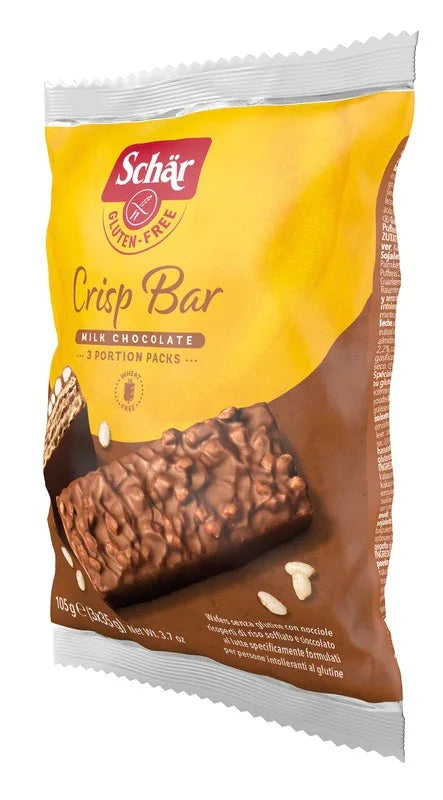 SCHAR CRISP BAR WAFERS CON NOCCIOLE RICOPERTI DI RISO SOFFIATO E CIOCCOLATO AL LATTE 3 PORZIONI DA 35 G - Farmaspeed