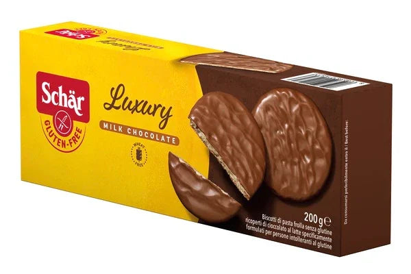 SCHAR LUXURY BISCOTTI DI PASTA FROLLA RICOPERTI DI CIOCCOLATO AL LATTE 200 G - Farmaspeed