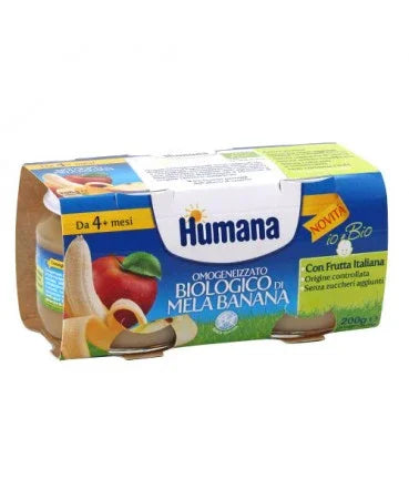 HUMANA OMOGENEIZZATO MELA/BANANA BIO 2 VASETTI 100 G - Farmaspeed