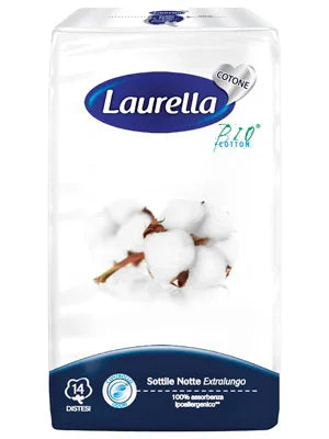 ASSORBENTE LAURELLA IN COTONE SOTTILE NOTTE DISTESO 14 PEZZI - Farmaspeed