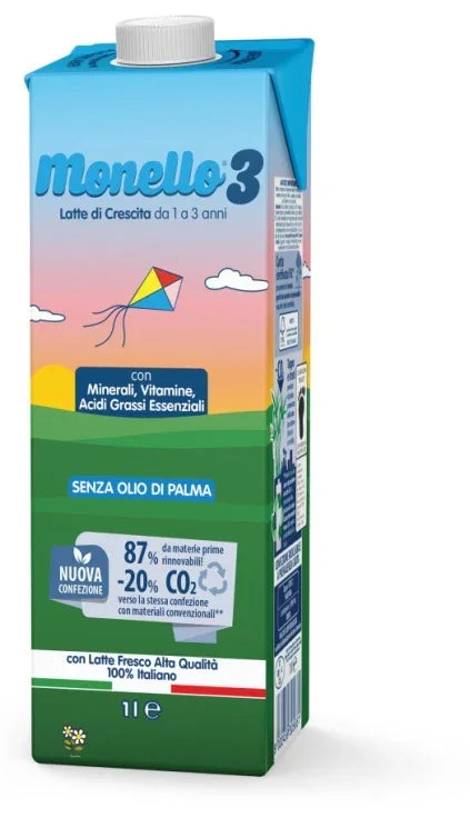 MONELLO 3 FORMULA PER LA CRESCITA A BASE DI LATTE PER BAMBINI DA 1 A 3 ANNI LIQUIDO 1 LITRO - Farmaspeed