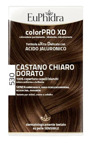 EUPHIDRA COLORPRO XD 530 CASTANO CHIARO DORATO GEL COLORANTE CAPELLI IN FLACONE + ATTIVANTE + BALSAMO + GUANTI - Farmaspeed