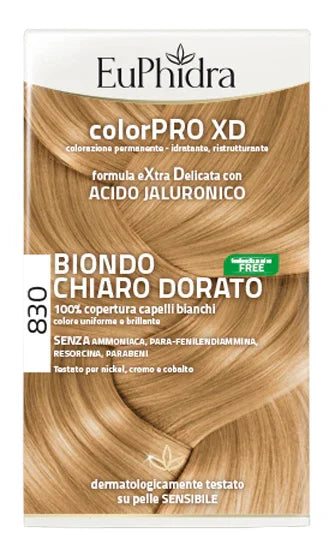 EUPHIDRA COLORPRO XD 830 BIONDO CHIARO DORATO GEL COLORANTE CAPELLI IN FLACONE + ATTIVANTE + BALSAMO + GUANTI - Farmaspeed