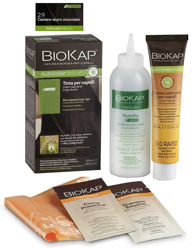 BIOS LINE BIOKAP NUTRICOLOR DELICATO RAPID TINTA 2,9 CASTANO SCURO CIOCCOLATO 135 ML - Farmaspeed