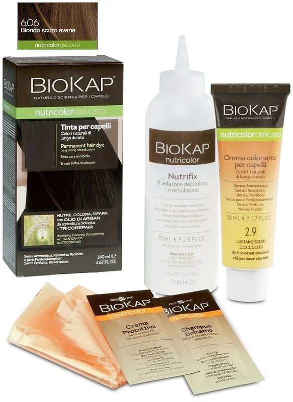 BIOKAP NUTRICOLOR DELICATO 6,06 BIONDO SCURO AVANA TINTA TUBO + FLACONE - Farmaspeed