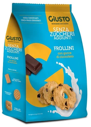 GIUSTO SENZA ZUCCHERO FROLLINI GOCCE CIOCCOLATO SENZA ZUCCHERO 350 G - Farmaspeed