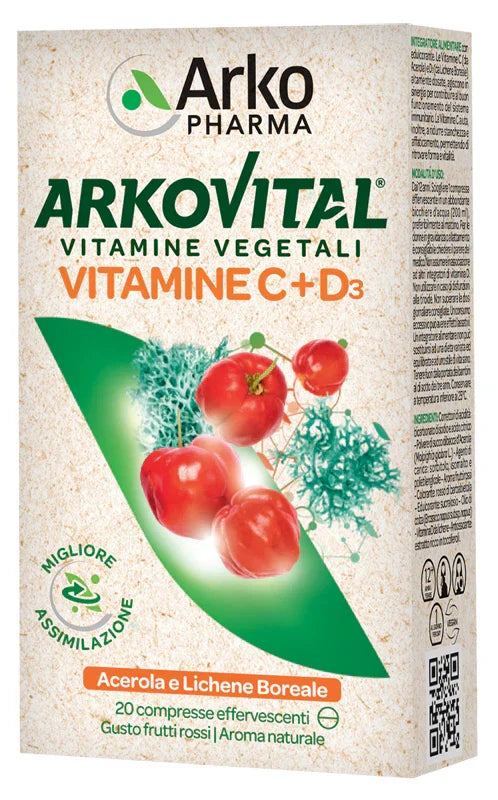 ARKOVITAL VITAMINE C+D3 20 COMPRESSE EFFERVESCENTI GUSTO FRUTTI ROSSI - Farmaspeed
