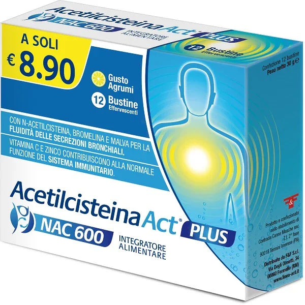 ACETILCISTEINA ACT PLUS NAC 600 12 BUSTINE EFFERVESCENTI AGRUMI - Farmaspeed