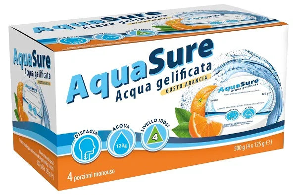 AQUASURE ACQUA GELIFICATA ARANCIA EDULCORATA MULTIPACK 4 PEZZI DA 125 G - Farmaspeed