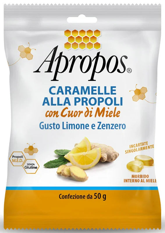 APROPOS CARAMELLE DURE LIMONE/ZENZERO CUOR DI MIELE 50 G - Farmaspeed