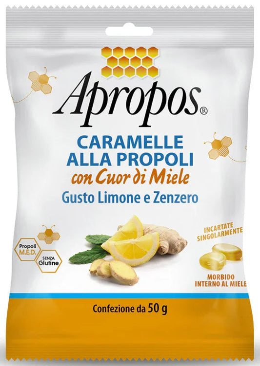 APROPOS CARAMELLE DURE LIMONE/ZENZERO CUOR DI MIELE 50 G - Farmaspeed