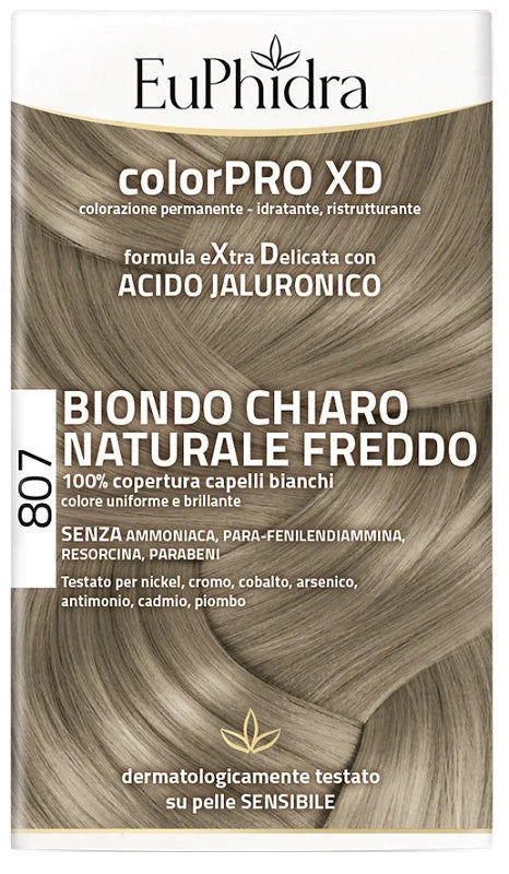 EUPHIDRA COLORPRO XD 807 BIONDO CHIARO NATURALE F COLORE + ATTIVANTE + BALSAMO + CUFFIA + GUANTI - Farmaspeed