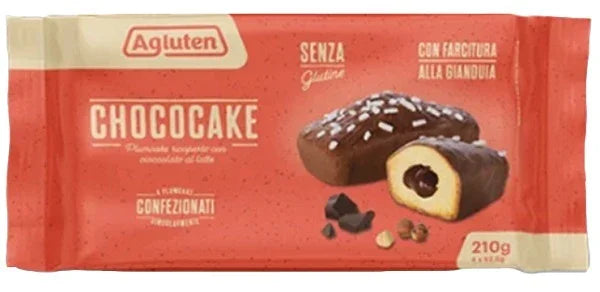 AGLUTEN CHOCOCAKE 4 PLUMCAKE RICOPERTI CON CIOCCOLATO AL LATTE CON FARCITURA ALLA GIANDUIA DA 52,5G - Farmaspeed