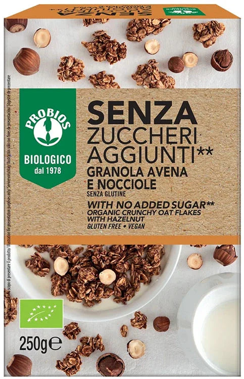 PROBIOS GRANOLA SENZA ZUCCHERI AGGIUNTI AVENA E NOCCIOLA SENZA GLUTINE 250 G - Farmaspeed