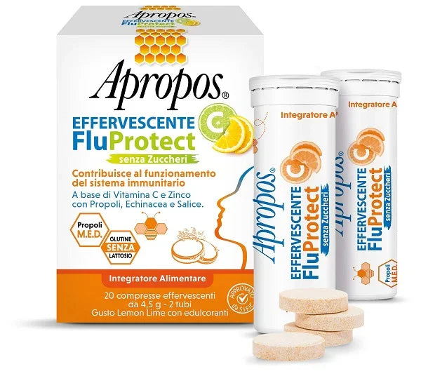 APROPOS EFFERVESCENTE C FLUPROTECT SENZA ZUCCHERI 20 COMPRESSE EFFERVESCENTI - Farmaspeed