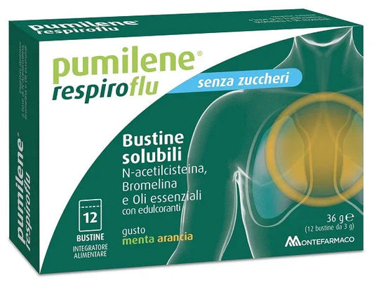 PUMILENE RESPIROFLU SENZA ZUCCHERO 12 BUSTINE GUSTO MENTA ARANCIA 36 G - Farmaspeed