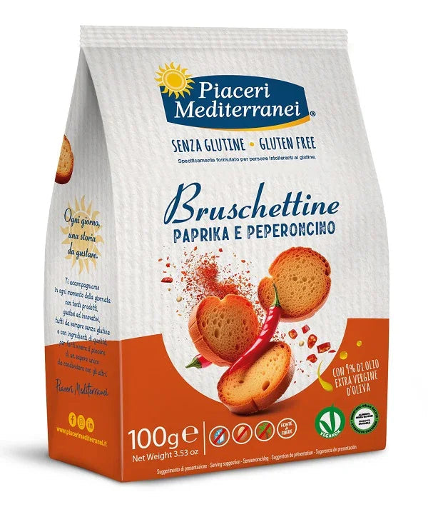 PIACERI MEDITERRANEI BRUSCHETTINE PAPRIKA E PEPERONCINO 100 G - Farmaspeed