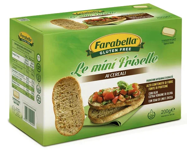 FARABELLA GLUTEN FREE LE MINI FRISELLE AI CEREALI CON OLIO EXTRA VERGINE DI OLIVA CON SEMI DI LINO E ZUCCA SENZA LATTOSIO 5 CONFEZIONI X 40 G - Farmaspeed