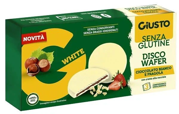GIUSTO SENZA GLUTINE DISCO WAFER CIOCCOLATO BIANCO E FRAGOLA 3 X 24 G - Farmaspeed
