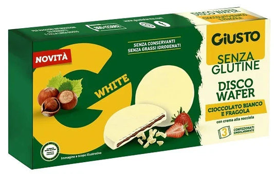 GIUSTO SENZA GLUTINE DISCO WAFER CIOCCOLATO BIANCO E FRAGOLA 3 X 24 G - Farmaspeed