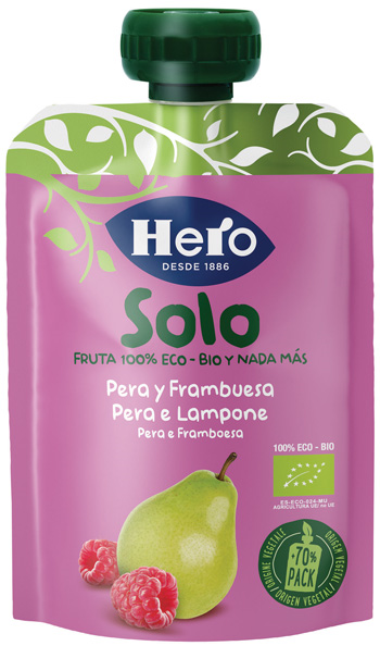 HERO SOLO FRUTTA FRULLATA 100% BIO PERA E LAMPONE 100 G